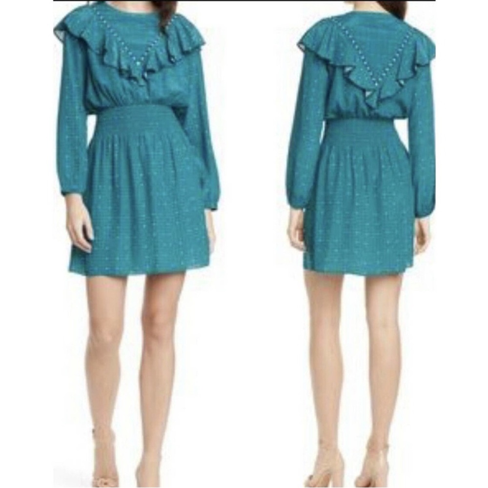 NWT Dolan at Nordstrom Rowan Foulard Teal Long Sleeve Ruffle Dress M